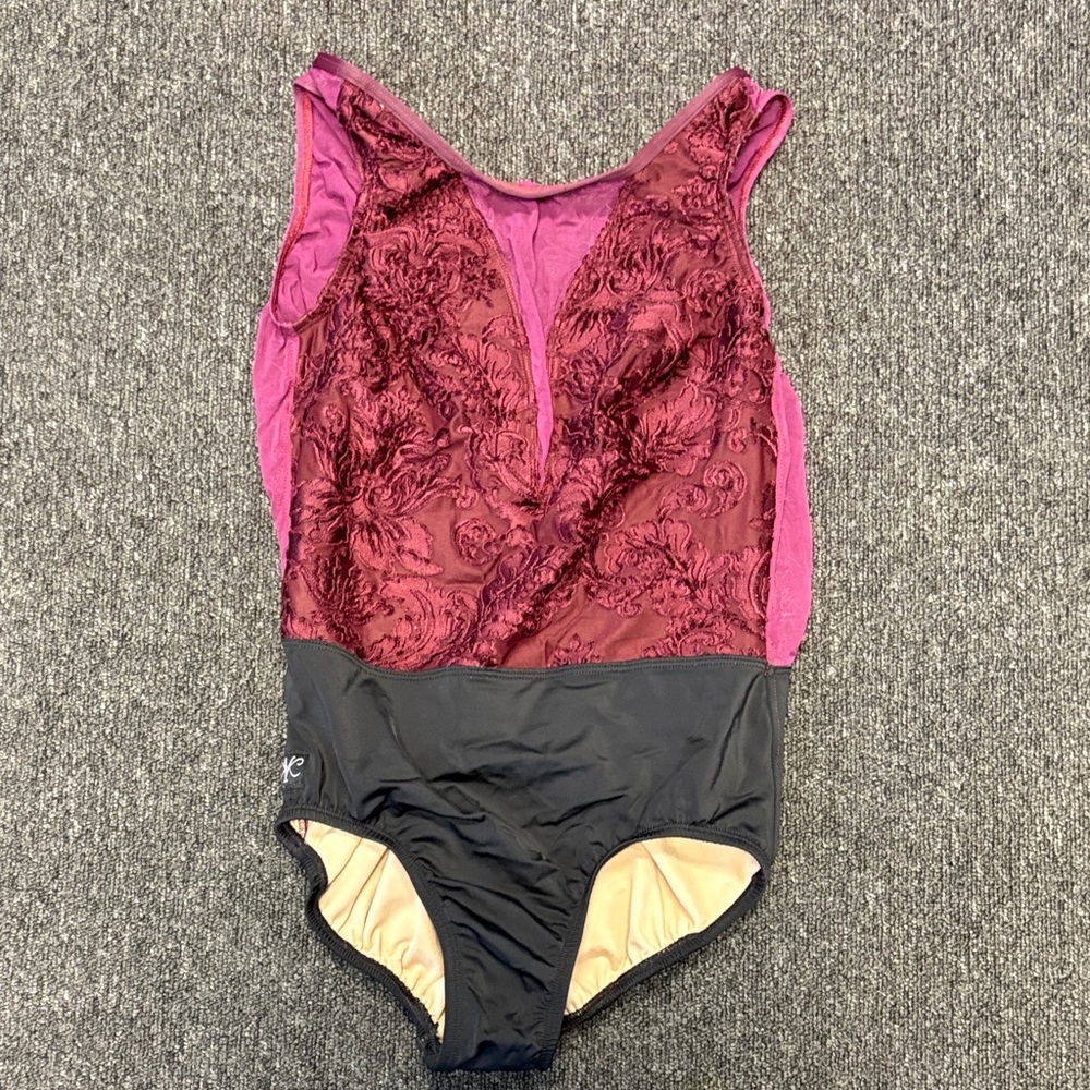 Elegant Burgundy and Black Leotard- Kandi Kouture Adult S
